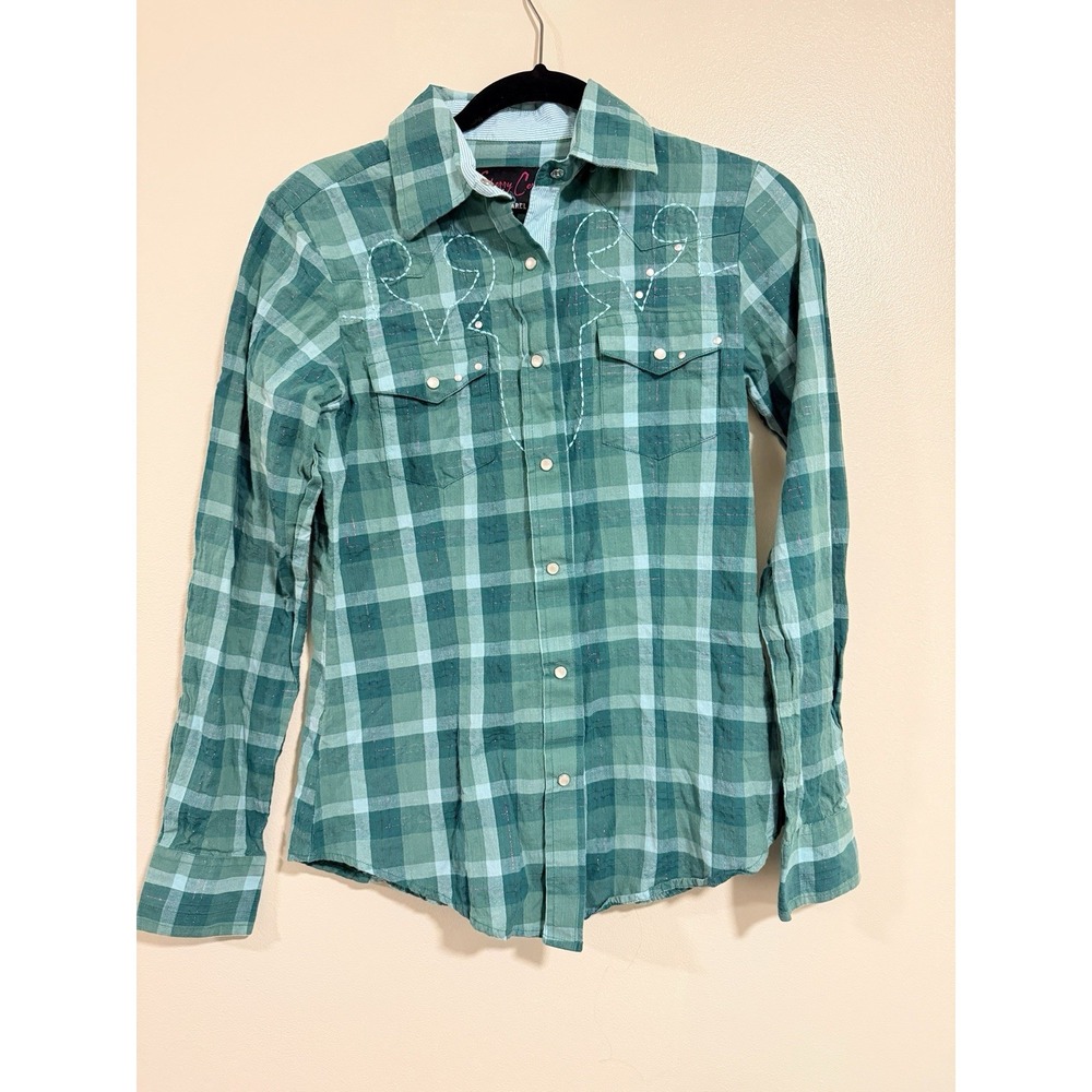 Sherry Cervi x RU Apparel Western Shirt XS Pearl Snap Plaid Fancy Yoke Stitching
